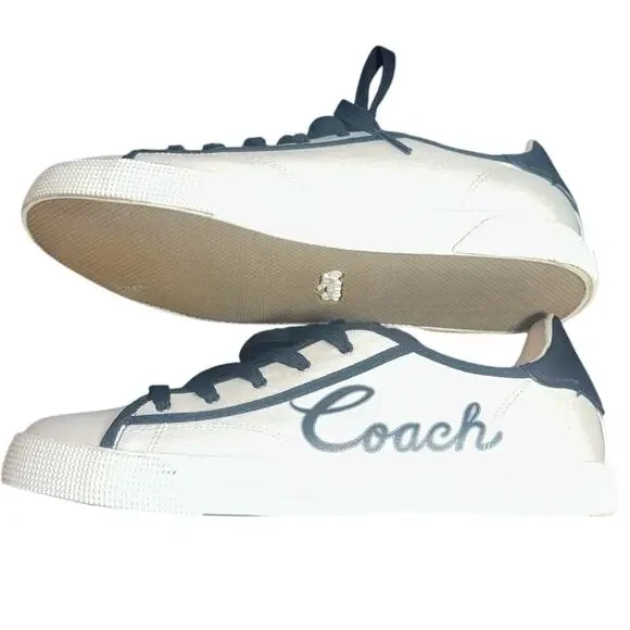 Coach FG3846 Logo Canvas Sneakers Women’s Sz 9B White Black Lace Up Casual Shoes - Picture 11 of 15